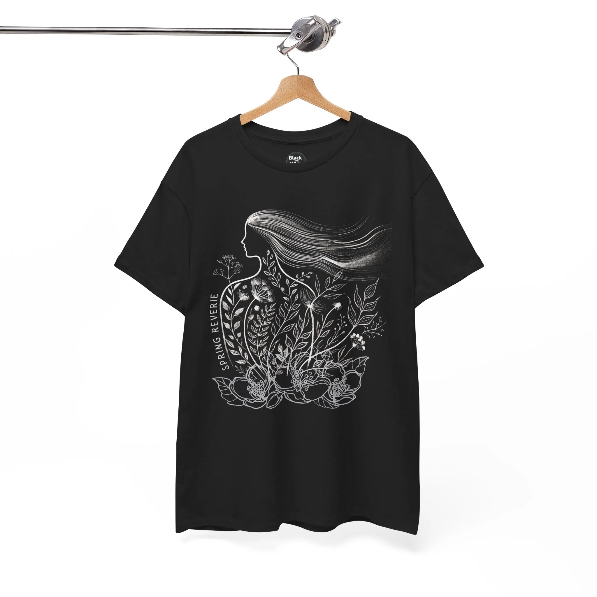 Black Graphic Tee | Floral Spring Breeze Unisex Heavy Cotton Shirt | Minimalist Feminine Art Tee | Botanical Nature-Inspired T-Shirt