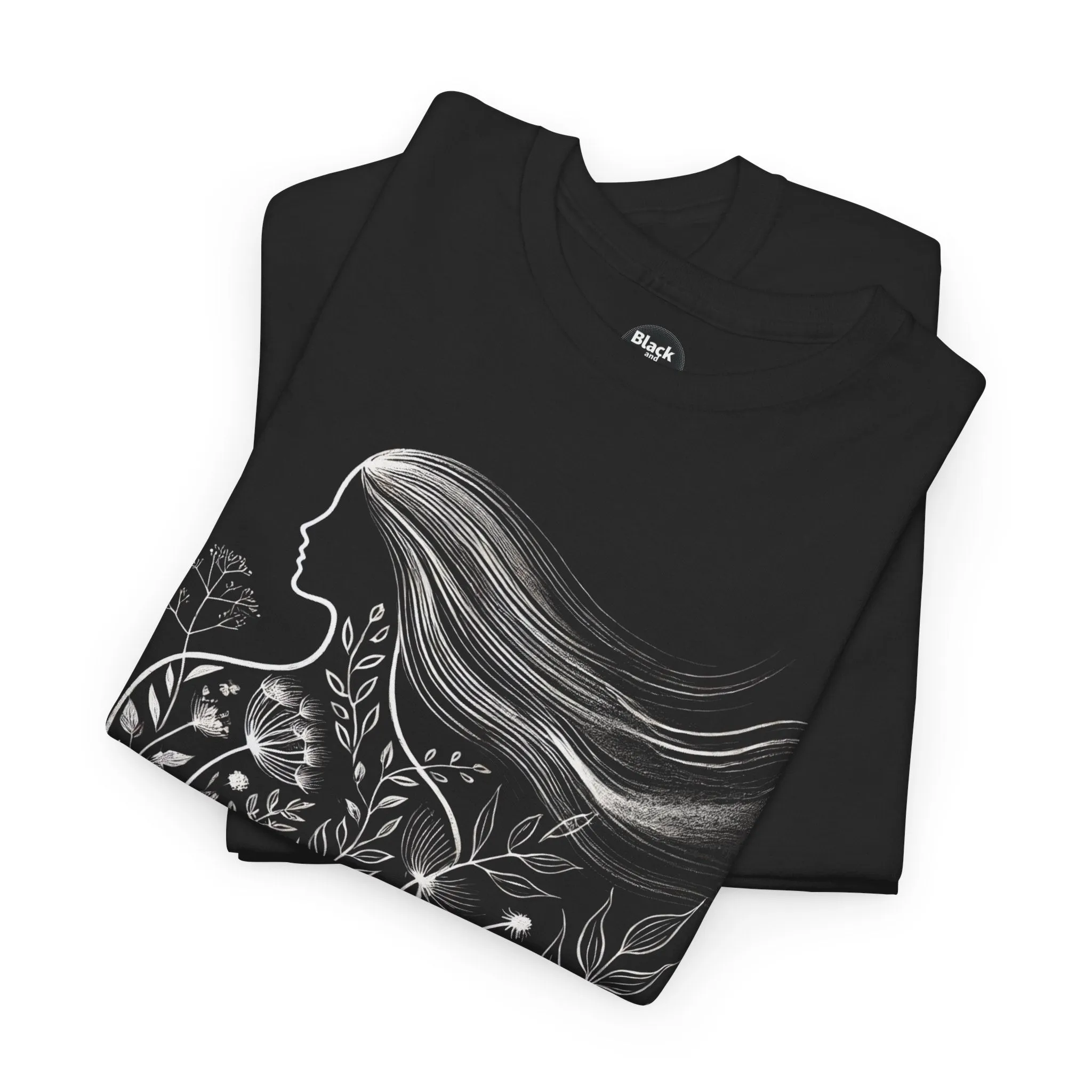 Black Graphic Tee | Floral Spring Breeze Unisex Heavy Cotton Shirt | Minimalist Feminine Art Tee | Botanical Nature-Inspired T-Shirt