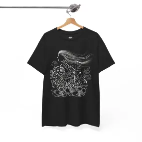 Black Graphic Tee | Floral Spring Breeze Unisex Heavy Cotton Shirt | Minimalist Feminine Art Tee | Botanical Nature-Inspired T-Shirt