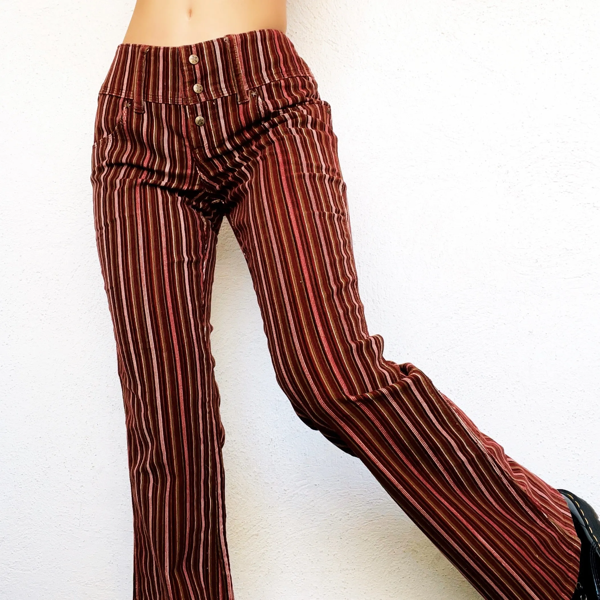 Burgundy Striped Corduroy Flares
