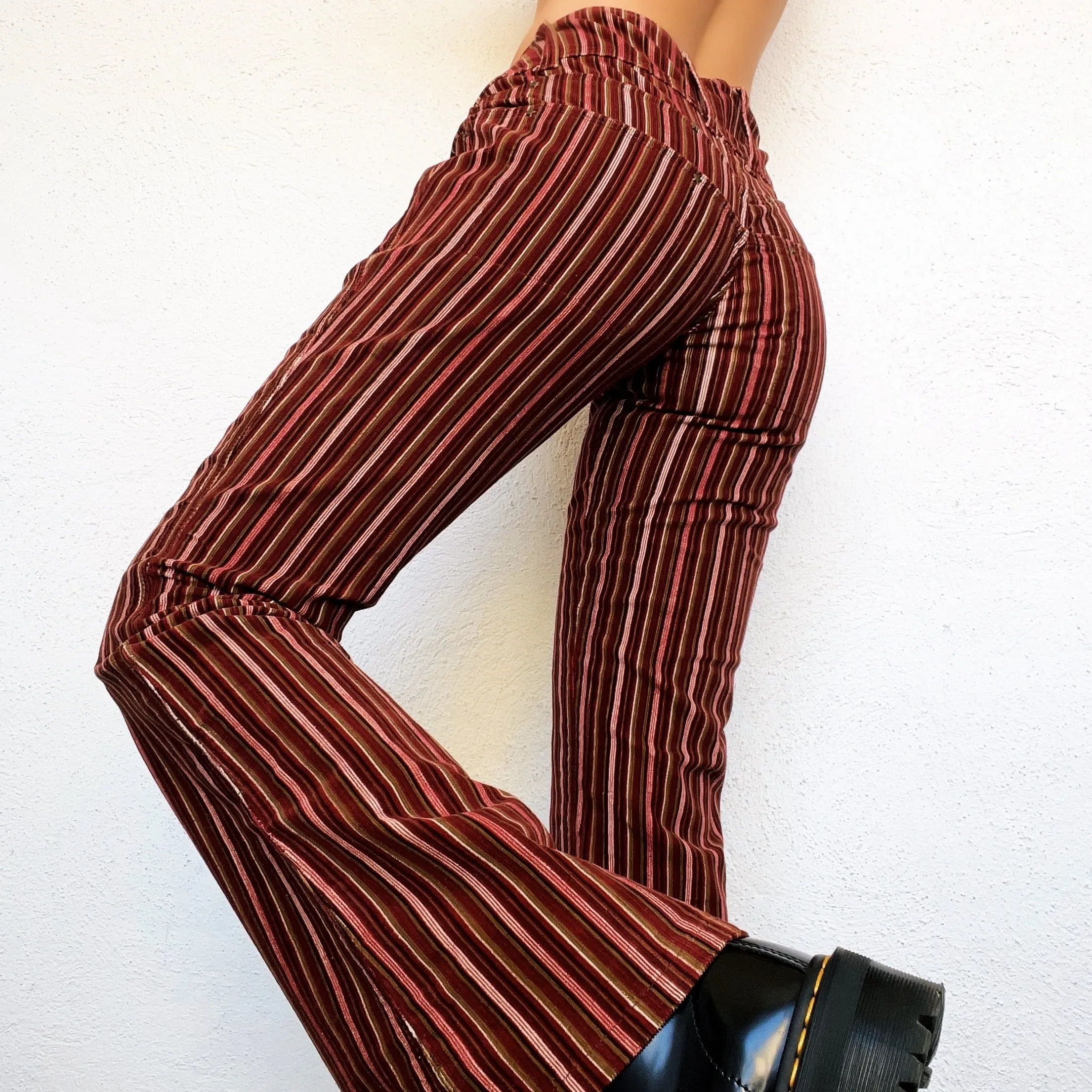 Burgundy Striped Corduroy Flares