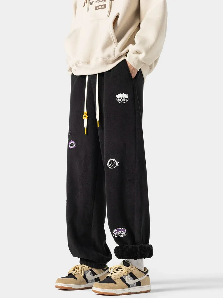 Cartoon Embroidery Drawstring Pants