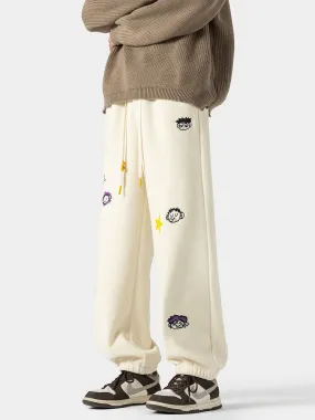 Cartoon Embroidery Drawstring Pants