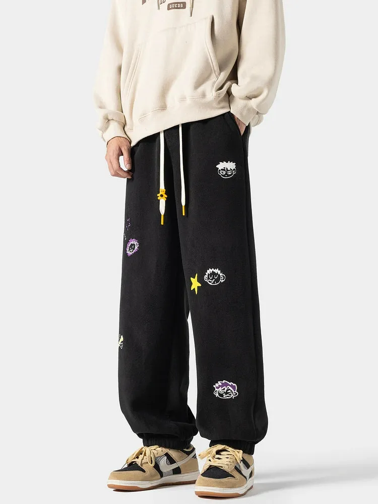 Cartoon Embroidery Drawstring Pants