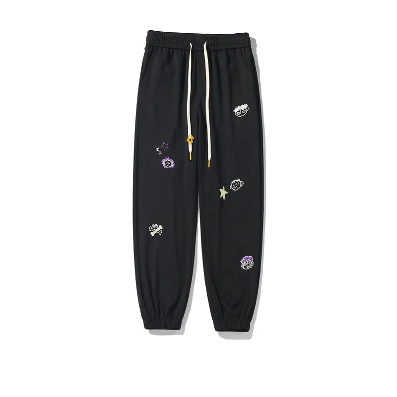 Cartoon Embroidery Drawstring Pants