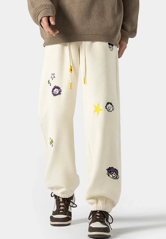 Cartoon Embroidery Drawstring Pants