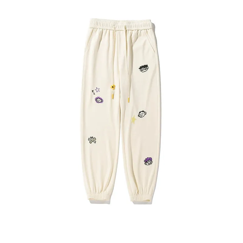 Cartoon Embroidery Drawstring Pants