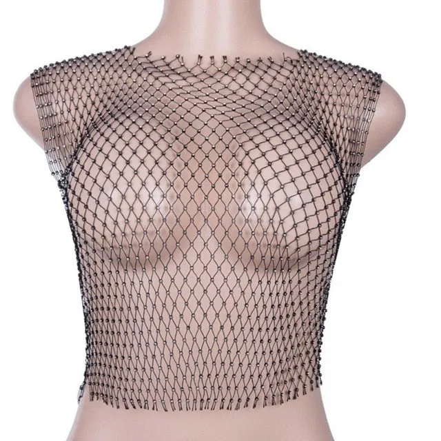 Diamonds Mesh Cropped Tank Top