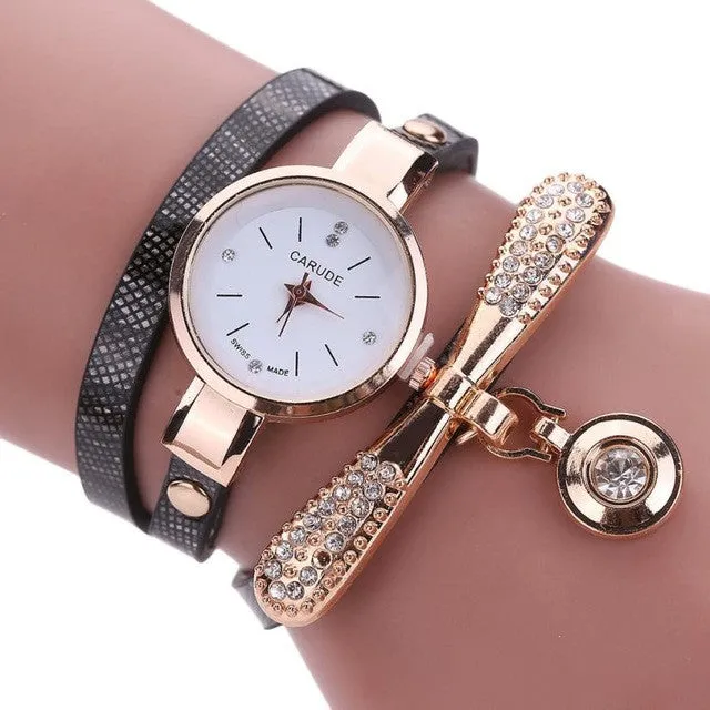 Genvivia Fashion ladies Women watch Leather Rhinestone Analog Quartz Wrist Watches Christmas Bracelet Watch relogio feminino