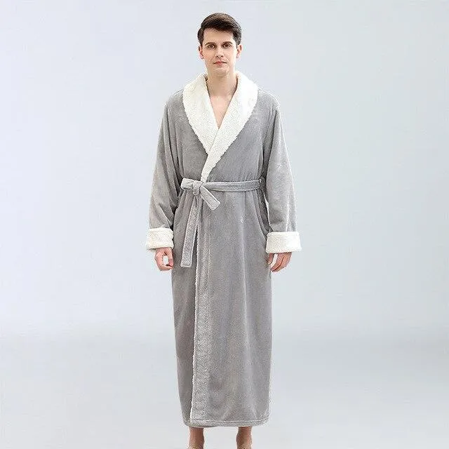New Arrival Men Coral Fleece Robe Kimono Gown Winter Thick Warm Nightgown Sleepwear Man Casual Home Wear Fur Neck Bath Robes