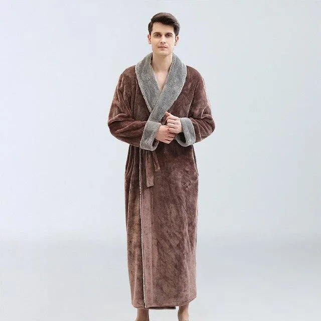 New Arrival Men Coral Fleece Robe Kimono Gown Winter Thick Warm Nightgown Sleepwear Man Casual Home Wear Fur Neck Bath Robes
