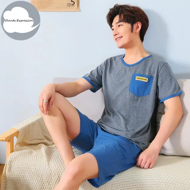 Summer Knitted Cotton Short Sleeved Men's Pajamas Sets Male Pajama Set Letter Pajama For Men Sleepwear Suit Homewear Size XXXL