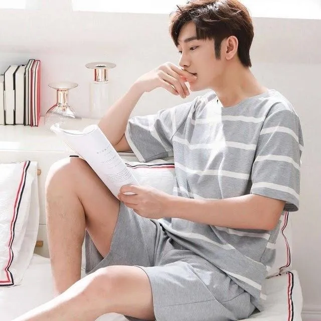 Summer Knitted Cotton Short Sleeved Men's Pajamas Sets Male Pajama Set Letter Pajama For Men Sleepwear Suit Homewear Size XXXL