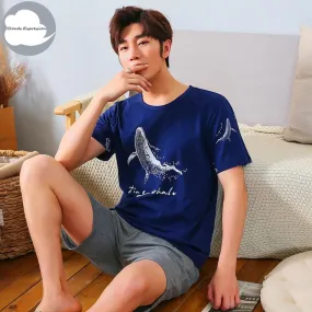 Summer Knitted Cotton Short Sleeved Men's Pajamas Sets Male Pajama Set Letter Pajama For Men Sleepwear Suit Homewear Size XXXL