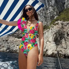 V Neck Mesh Swimsuit Women One Piece Swimwear Bodysuit Push Up  By Destel